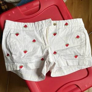 J.Crew adorable white shorts with watermelons. Size 8.
